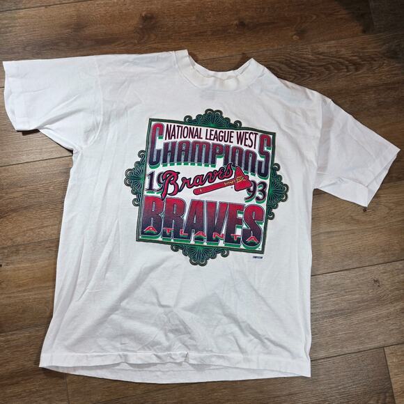 Vintage 1993 Atlanta Braves National Champions T Shirt Men XL USA Single Stitch - Picture 1 of 6